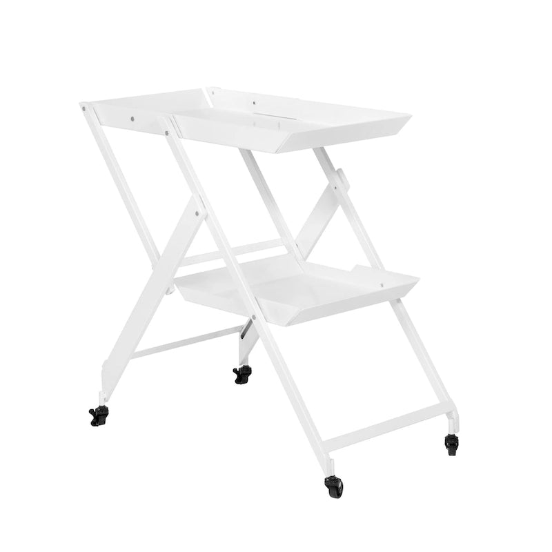 White / Black / Red Contemporary 2-Shelf Folding Bar Cart with Wheels