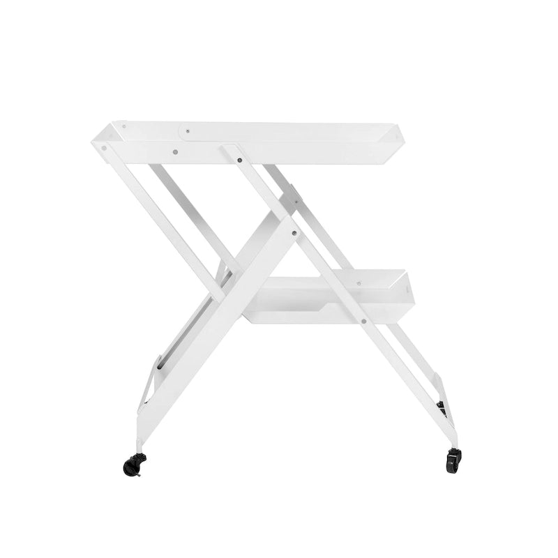 White / Black / Red Contemporary 2-Shelf Folding Bar Cart with Wheels