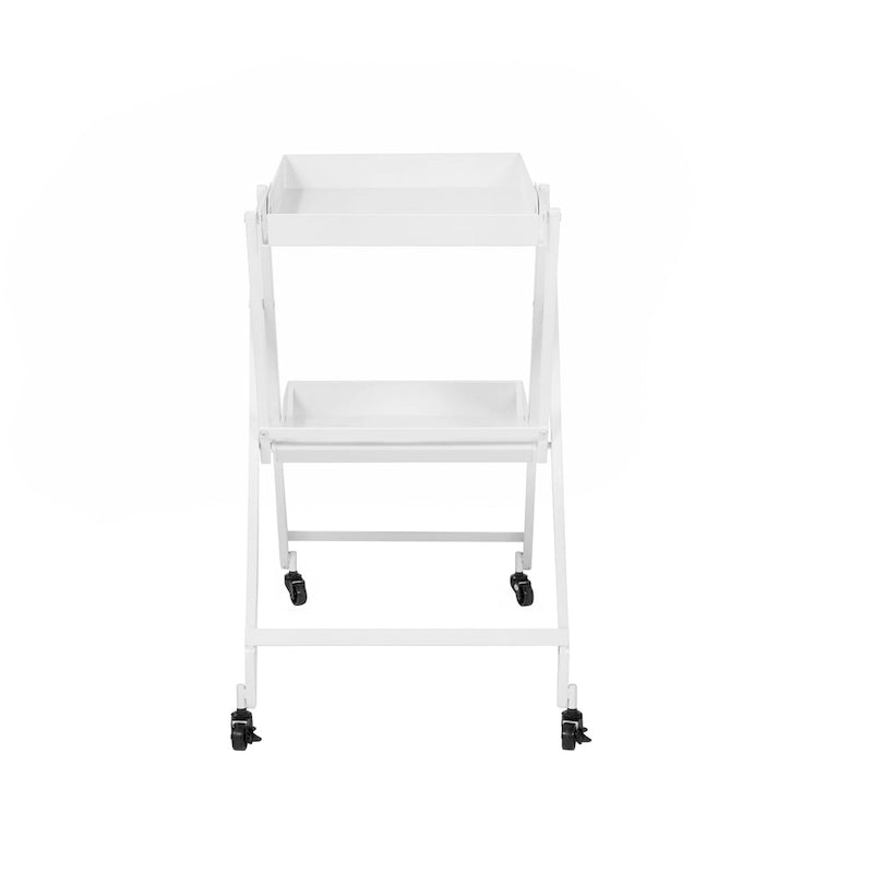 White / Black / Red Contemporary 2-Shelf Folding Bar Cart with Wheels