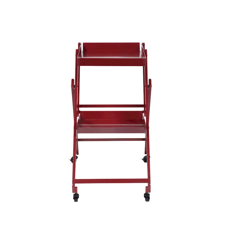 White / Black / Red Contemporary 2-Shelf Folding Bar Cart with Wheels