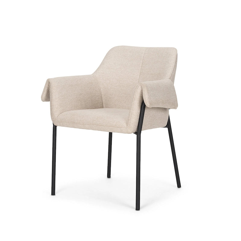 Cream / Oatmeal / Grey Boucle Dining Chair, Matte Black Frame, 1-Seater