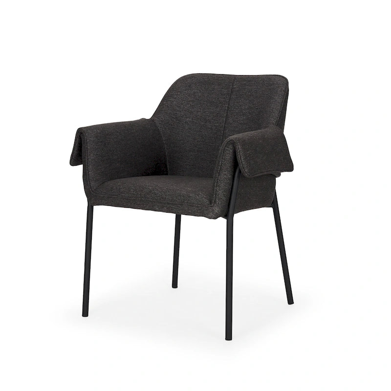 Cream / Oatmeal / Grey Boucle Dining Chair, Matte Black Frame, 1-Seater