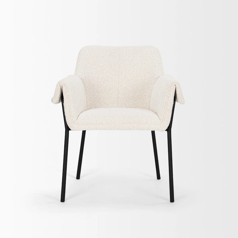 Cream / Oatmeal / Grey Boucle Dining Chair, Matte Black Frame, 1-Seater
