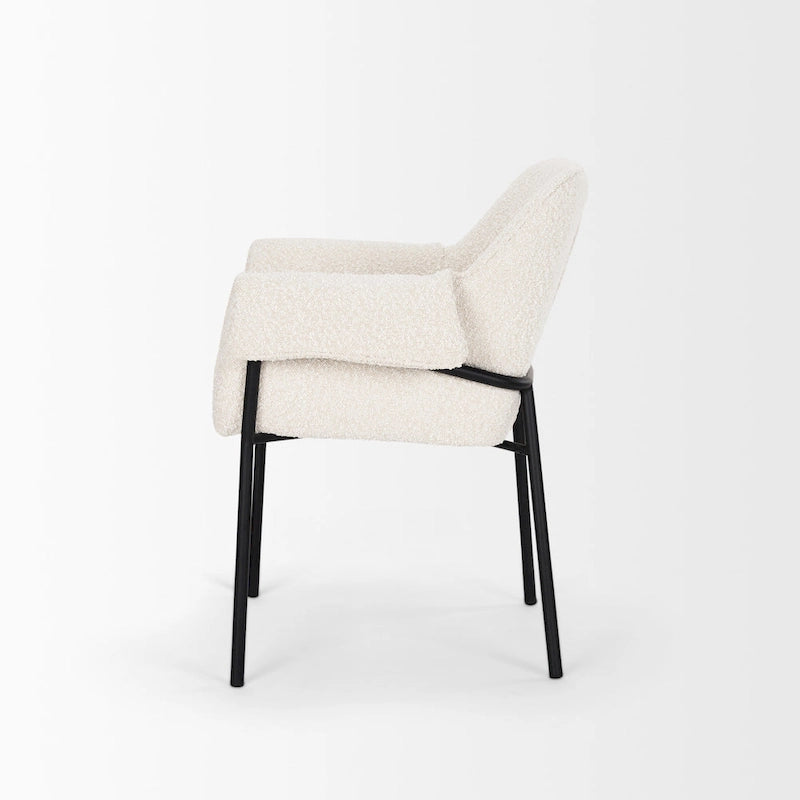 Cream / Oatmeal / Grey Boucle Dining Chair, Matte Black Frame, 1-Seater