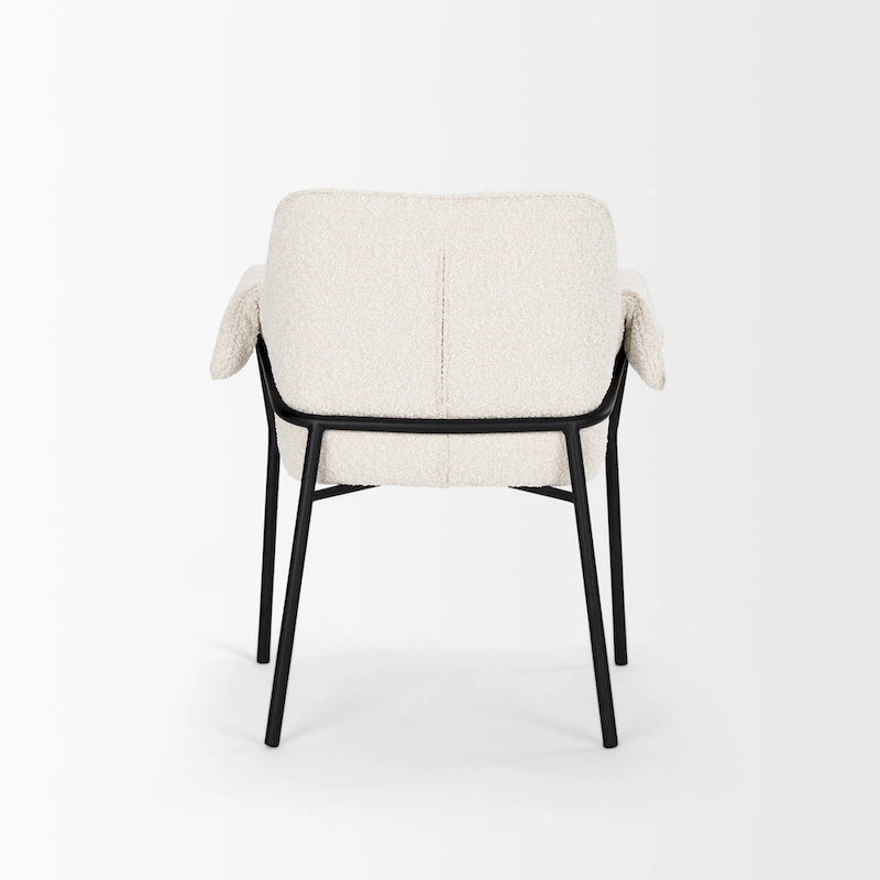 Cream / Oatmeal / Grey Boucle Dining Chair, Matte Black Frame, 1-Seater