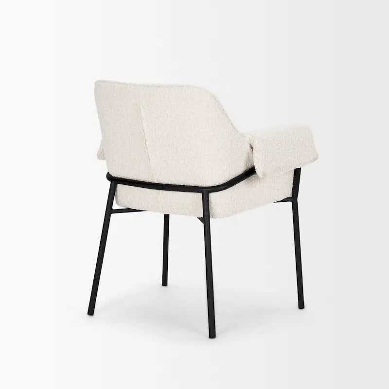 Cream / Oatmeal / Grey Boucle Dining Chair, Matte Black Frame, 1-Seater