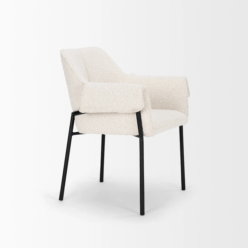 Cream / Oatmeal / Grey Boucle Dining Chair, Matte Black Frame, 1-Seater