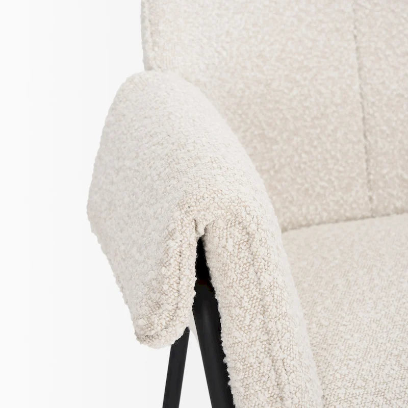 Cream / Oatmeal / Grey Boucle Dining Chair, Matte Black Frame, 1-Seater