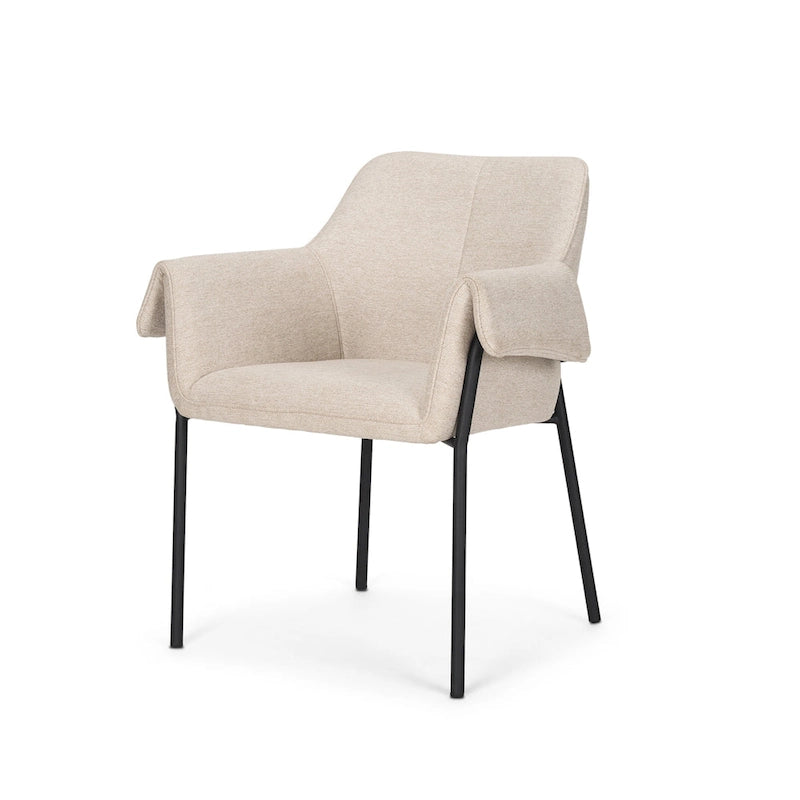 Cream / Oatmeal / Grey Boucle Dining Chair, Matte Black Frame, 1-Seater