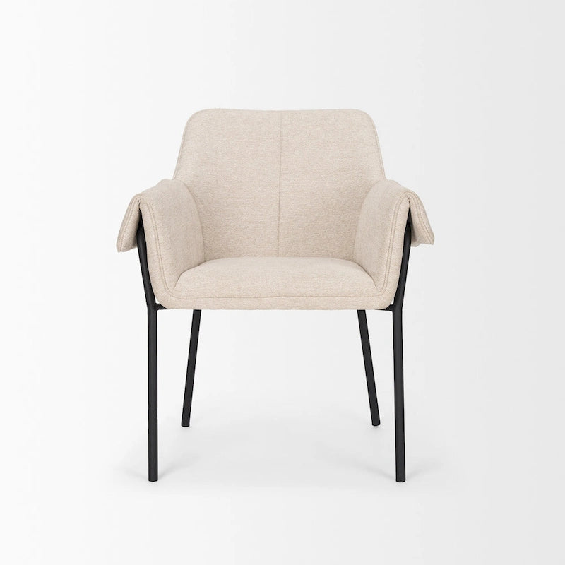 Cream / Oatmeal / Grey Boucle Dining Chair, Matte Black Frame, 1-Seater