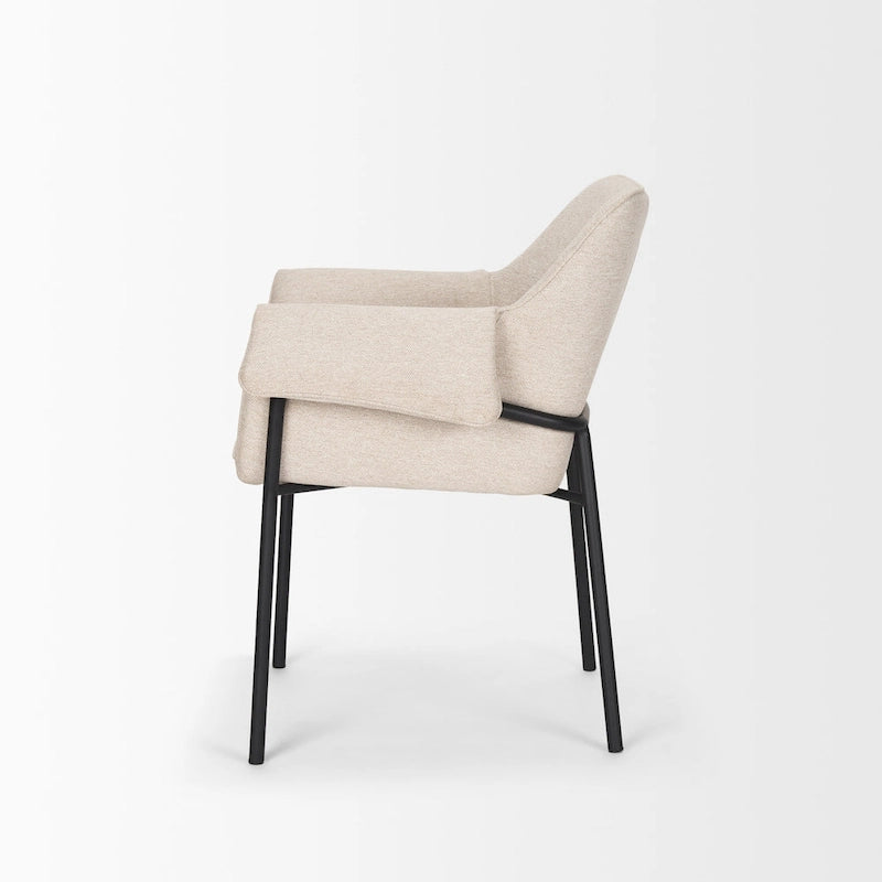 Cream / Oatmeal / Grey Boucle Dining Chair, Matte Black Frame, 1-Seater