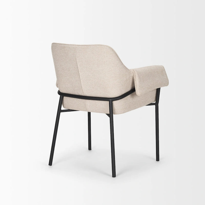 Cream / Oatmeal / Grey Boucle Dining Chair, Matte Black Frame, 1-Seater