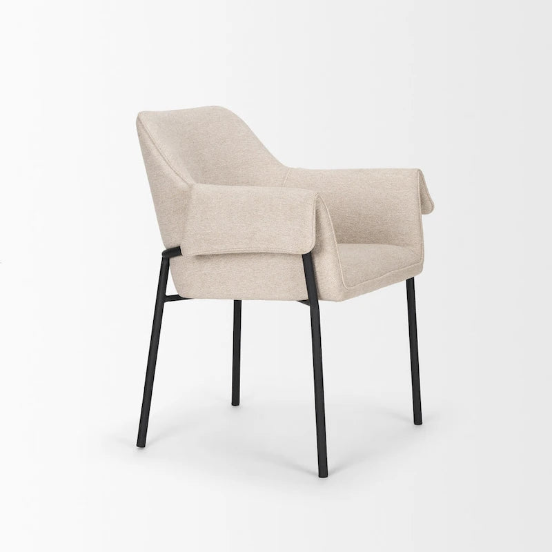 Cream / Oatmeal / Grey Boucle Dining Chair, Matte Black Frame, 1-Seater