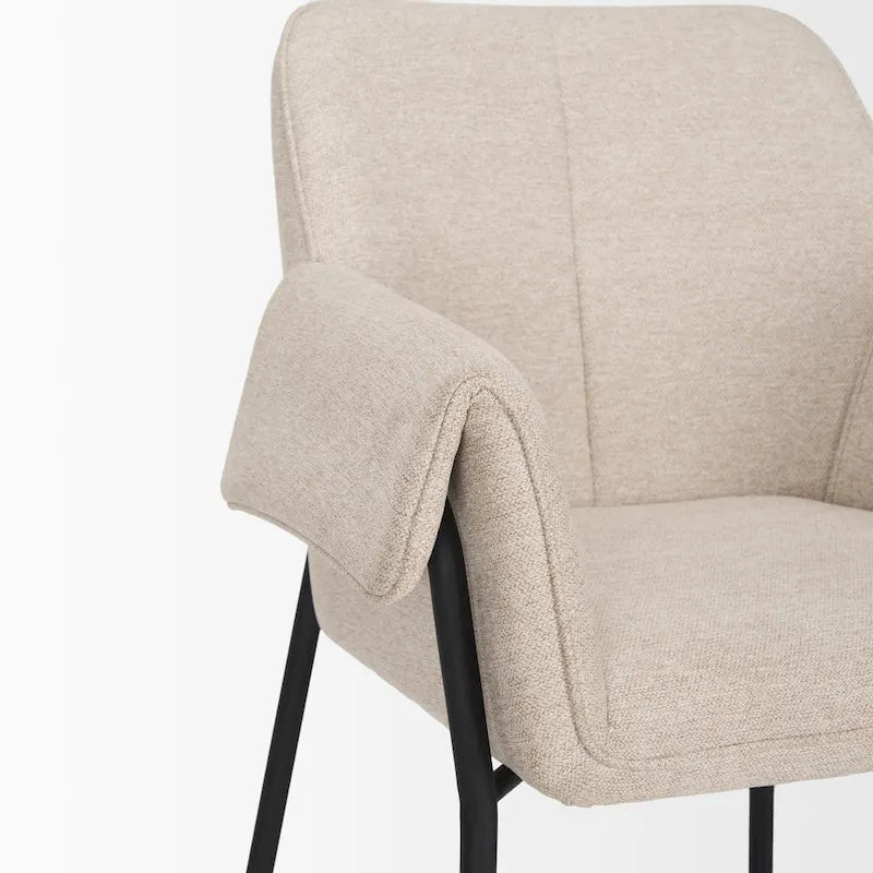 Cream / Oatmeal / Grey Boucle Dining Chair, Matte Black Frame, 1-Seater