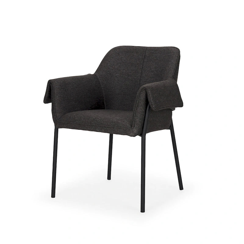 Cream / Oatmeal / Grey Boucle Dining Chair, Matte Black Frame, 1-Seater