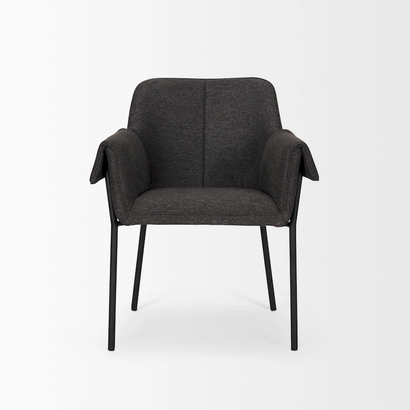 Cream / Oatmeal / Grey Boucle Dining Chair, Matte Black Frame, 1-Seater