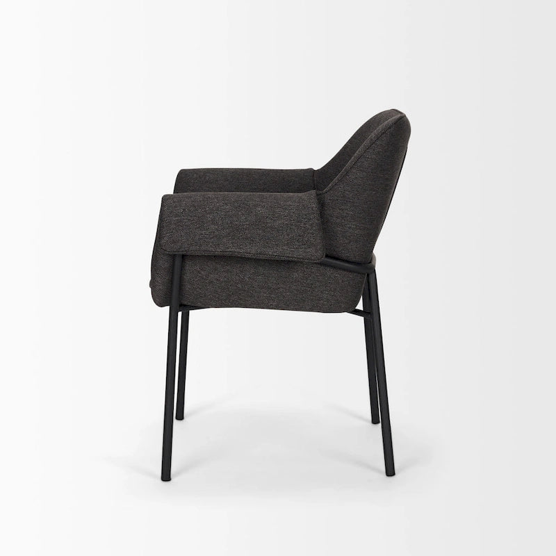 Cream / Oatmeal / Grey Boucle Dining Chair, Matte Black Frame, 1-Seater