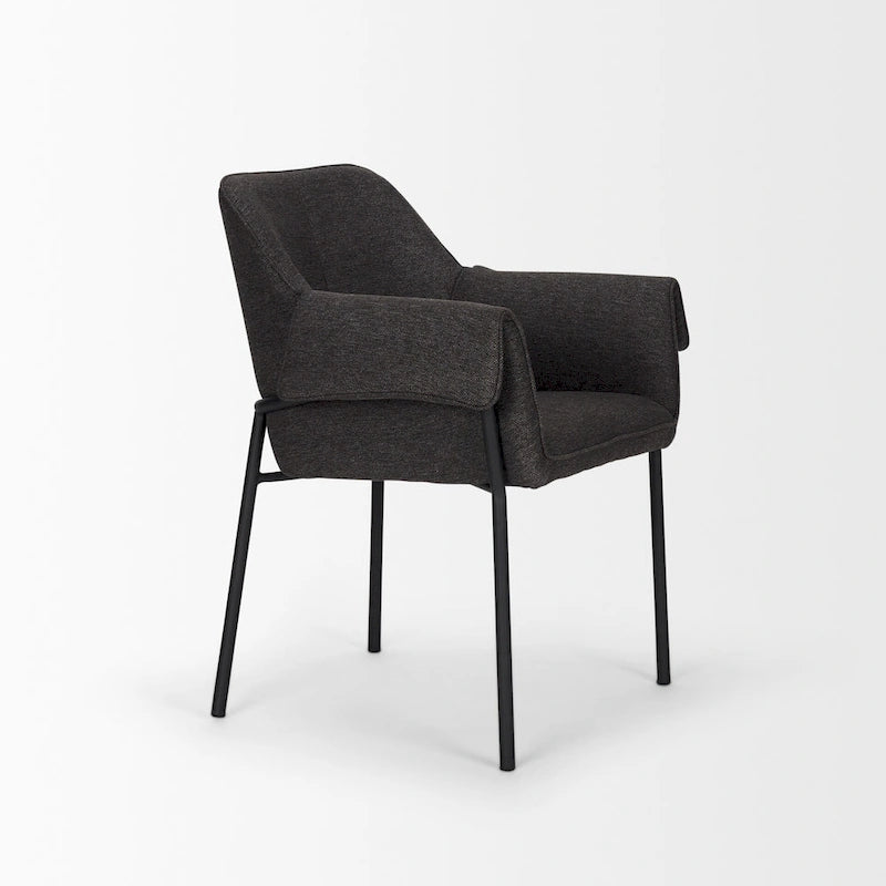 Cream / Oatmeal / Grey Boucle Dining Chair, Matte Black Frame, 1-Seater