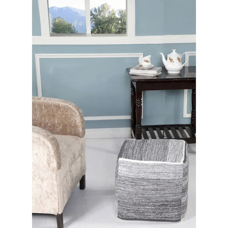 Grey Distressed Gradation Pouf Ottoman – Medium, Single Seat