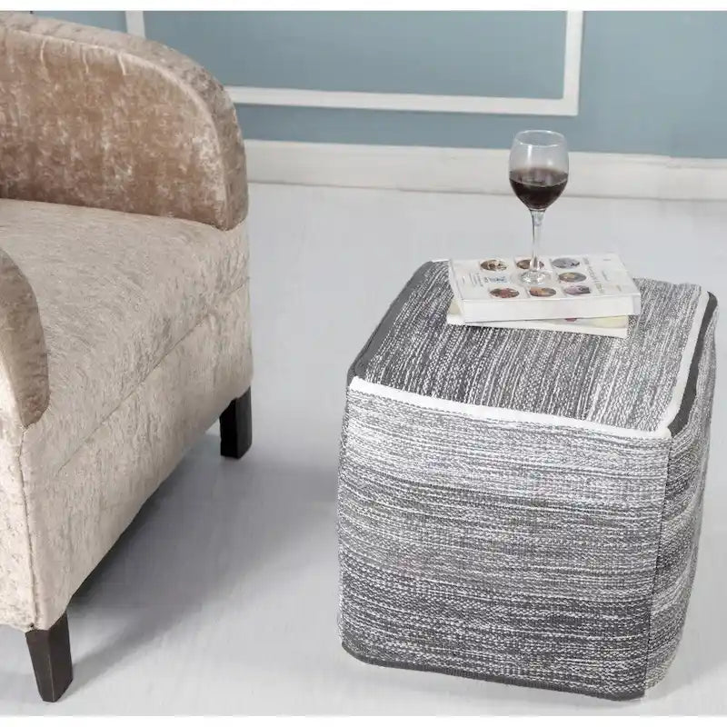 Grey Distressed Gradation Pouf Ottoman – Medium, Single Seat