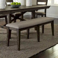 Dark Chestnut Upholstered Bench, Gray Linen, Seats 2