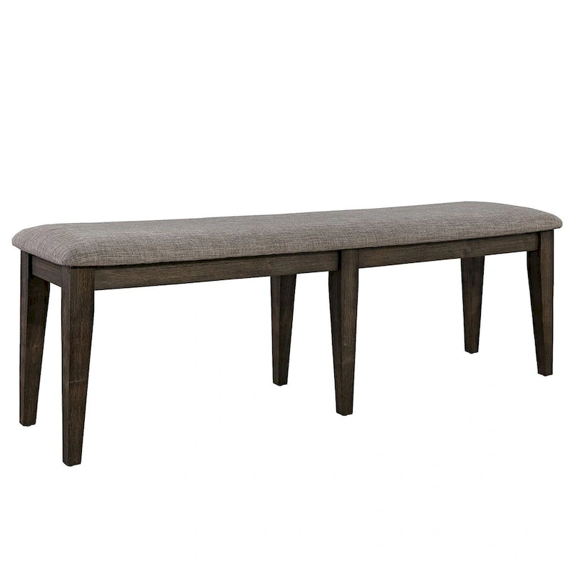 Dark Chestnut Upholstered Bench, Gray Linen, Seats 2