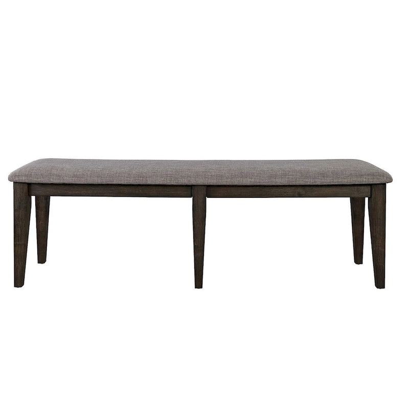 Dark Chestnut Upholstered Bench, Gray Linen, Seats 2