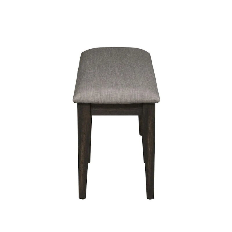 Dark Chestnut Upholstered Bench, Gray Linen, Seats 2