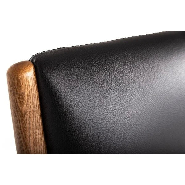 Black Leatherette Lounge Chair & Ottoman, Walnut Finish, 1-Seat