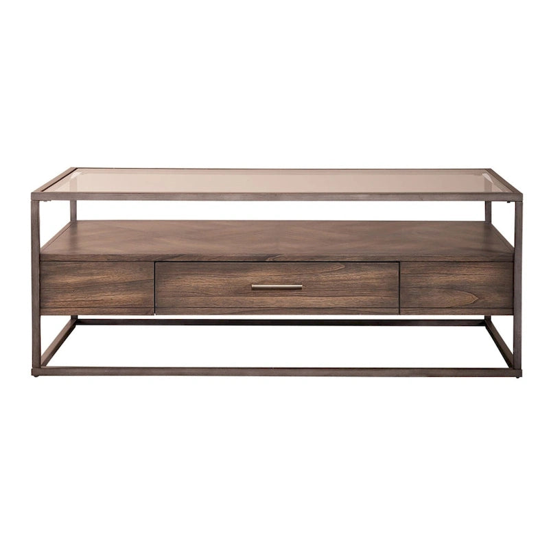 Tobacco Brown Glass-Top Rectangular Coffee Table, Seats 2–4