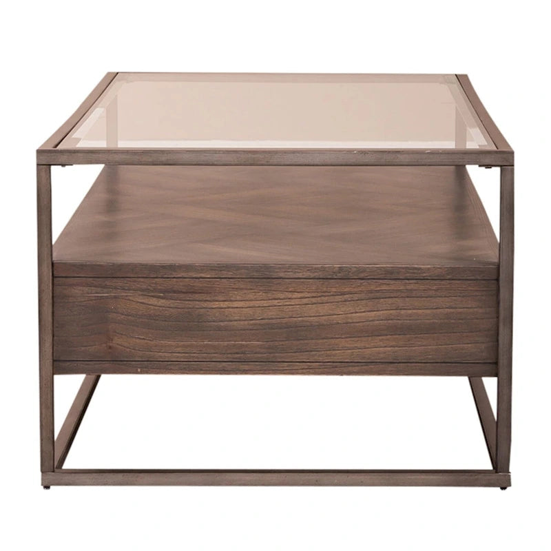 Tobacco Brown Glass-Top Rectangular Coffee Table, Seats 2–4