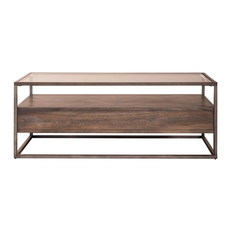 Tobacco Brown Glass-Top Rectangular Coffee Table, Seats 2–4