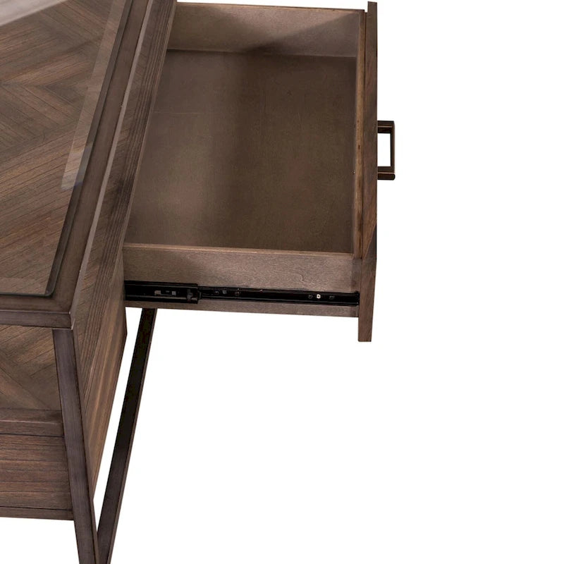 Tobacco Brown Glass-Top Rectangular Coffee Table, Seats 2–4