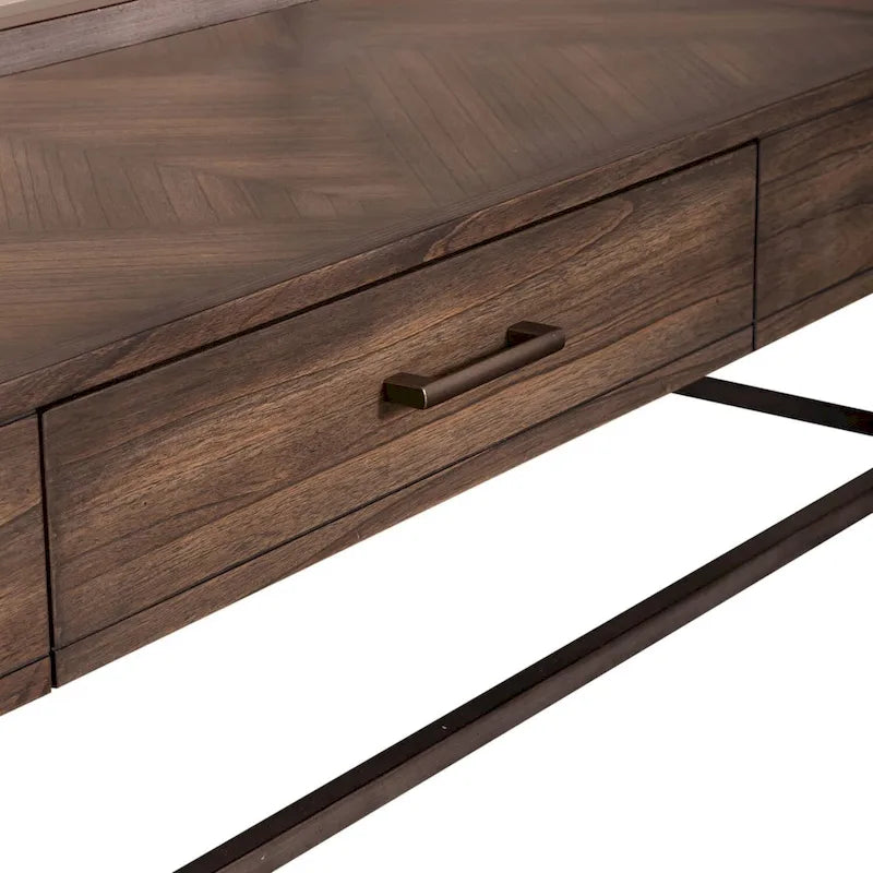 Tobacco Brown Glass-Top Rectangular Coffee Table, Seats 2–4