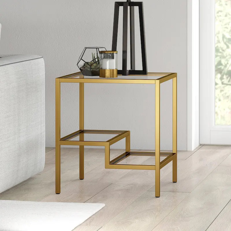 Two-Tier Glass Side Table – Brass / Blackened Bronze / Satin Nickel, Single Use