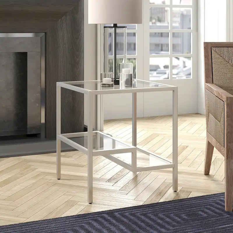 Two-Tier Glass Side Table – Brass / Blackened Bronze / Satin Nickel, Single Use