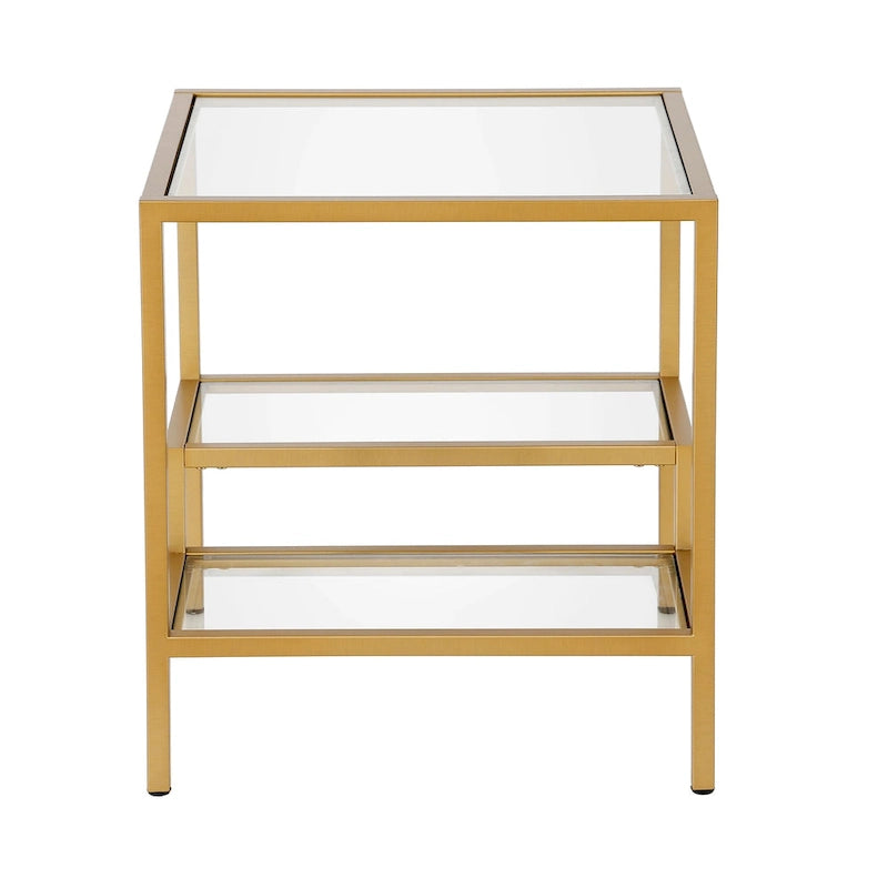 Two-Tier Glass Side Table – Brass / Blackened Bronze / Satin Nickel, Single Use