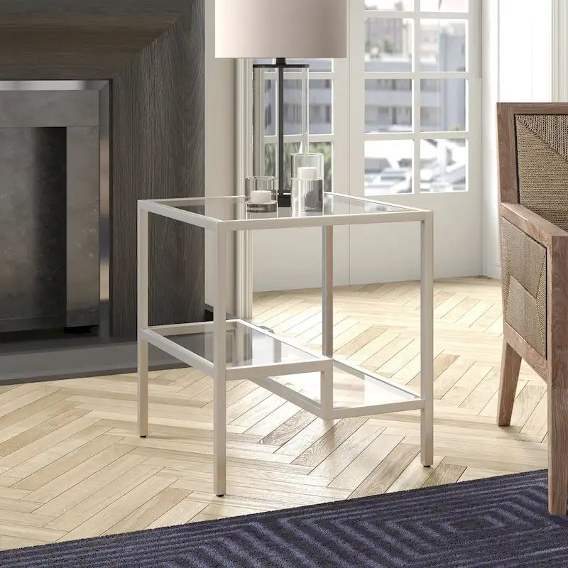 Two-Tier Glass Side Table – Brass / Blackened Bronze / Satin Nickel, Single Use