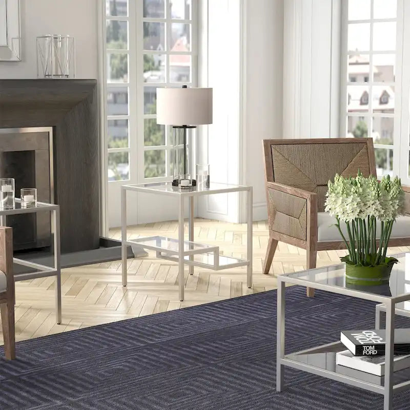 Two-Tier Glass Side Table – Brass / Blackened Bronze / Satin Nickel, Single Use