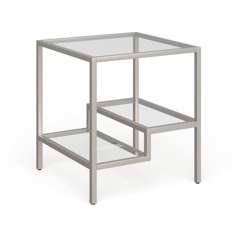 Two-Tier Glass Side Table – Brass / Blackened Bronze / Satin Nickel, Single Use