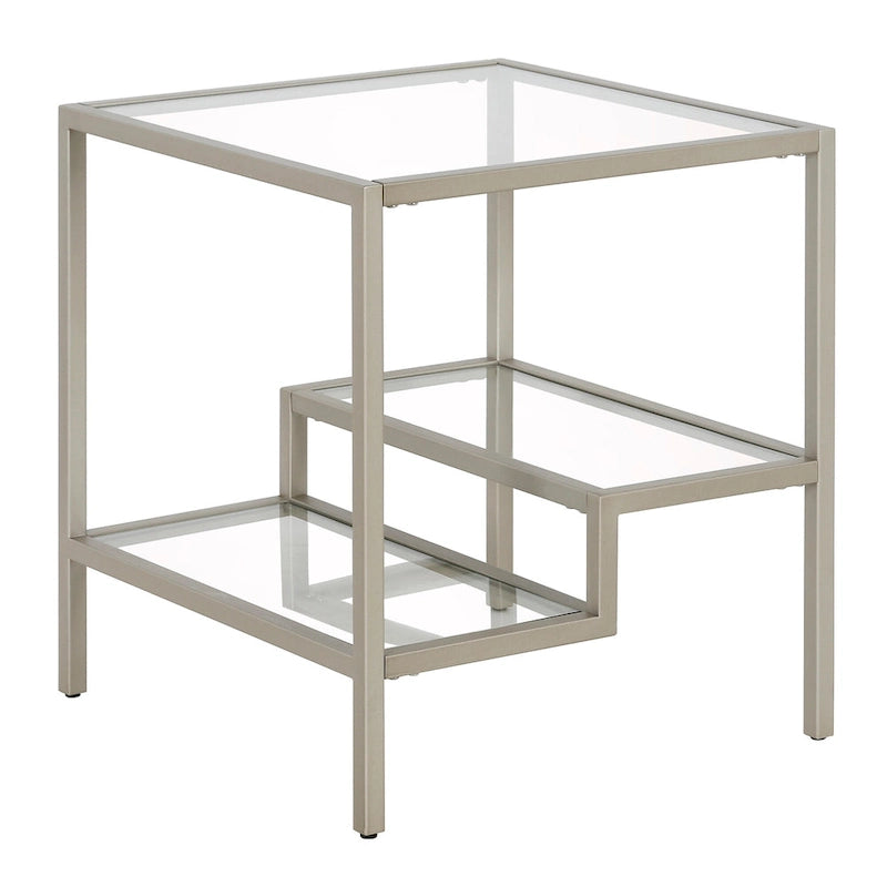 Two-Tier Glass Side Table – Brass / Blackened Bronze / Satin Nickel, Single Use