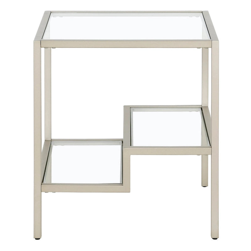 Two-Tier Glass Side Table – Brass / Blackened Bronze / Satin Nickel, Single Use