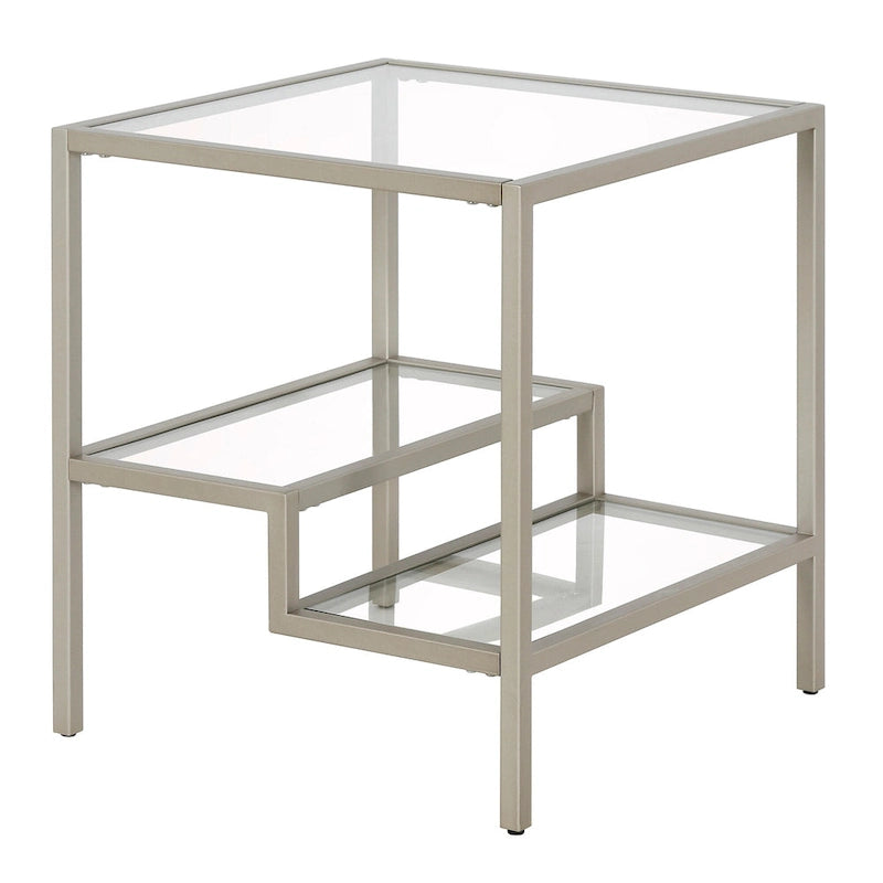 Two-Tier Glass Side Table – Brass / Blackened Bronze / Satin Nickel, Single Use