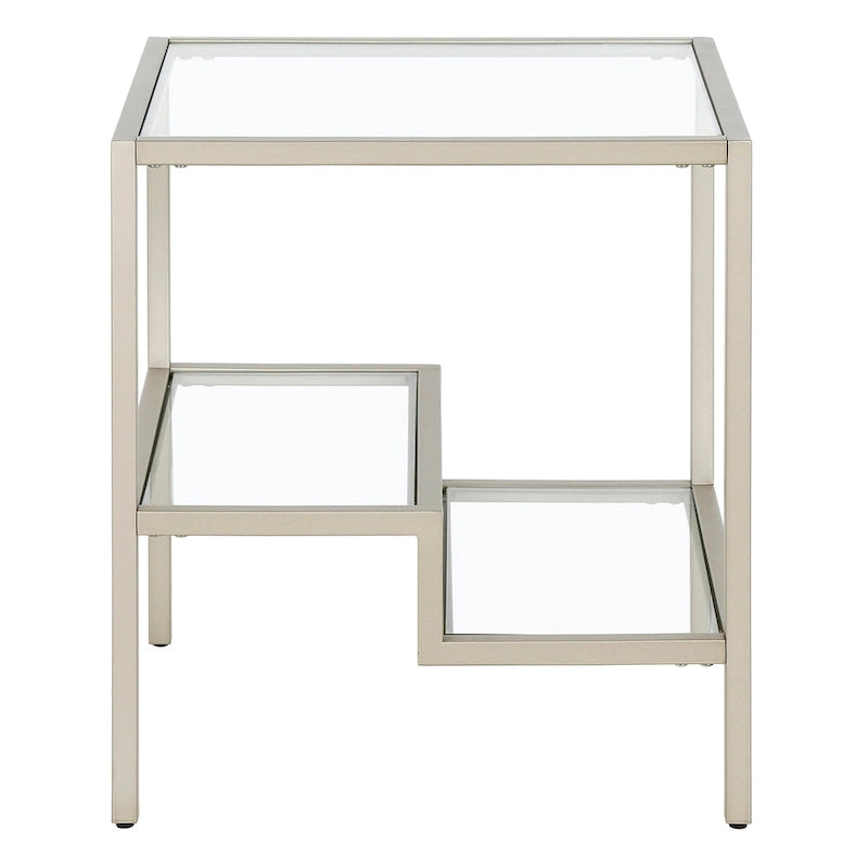Two-Tier Glass Side Table – Brass / Blackened Bronze / Satin Nickel, Single Use