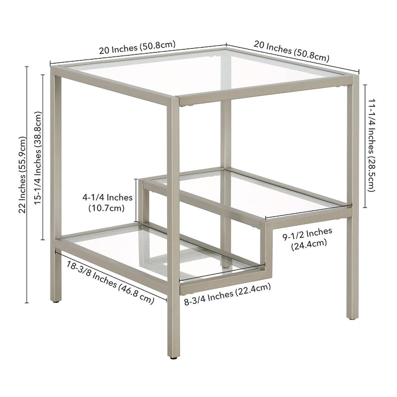 Two-Tier Glass Side Table – Brass / Blackened Bronze / Satin Nickel, Single Use