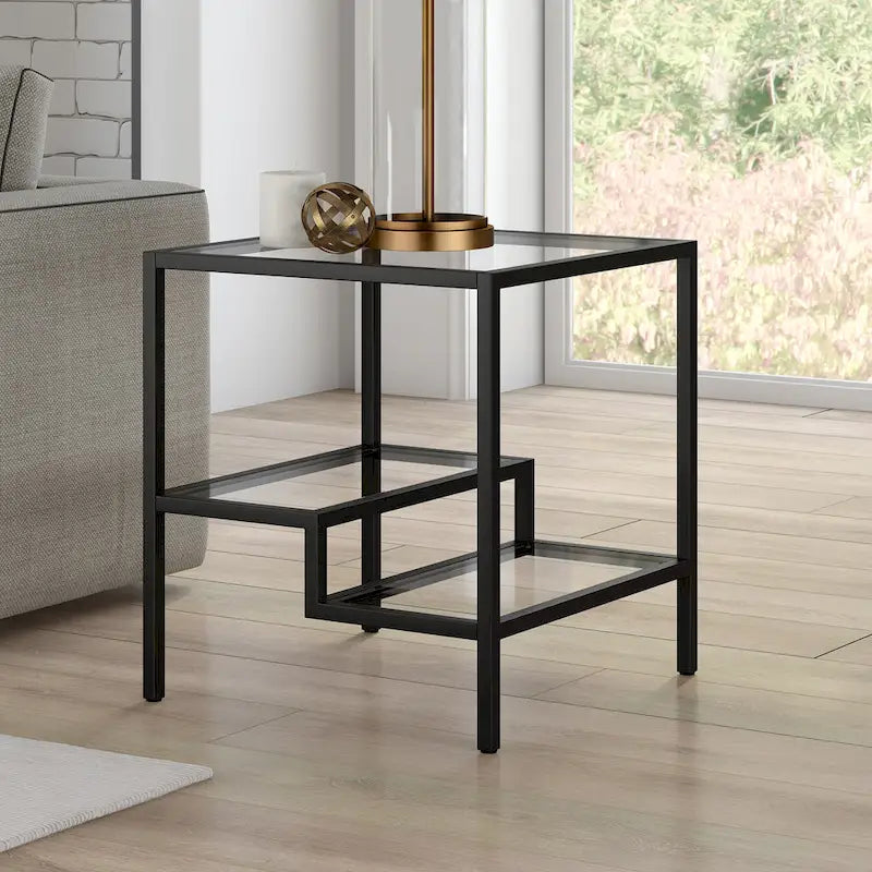 Two-Tier Glass Side Table – Brass / Blackened Bronze / Satin Nickel, Single Use