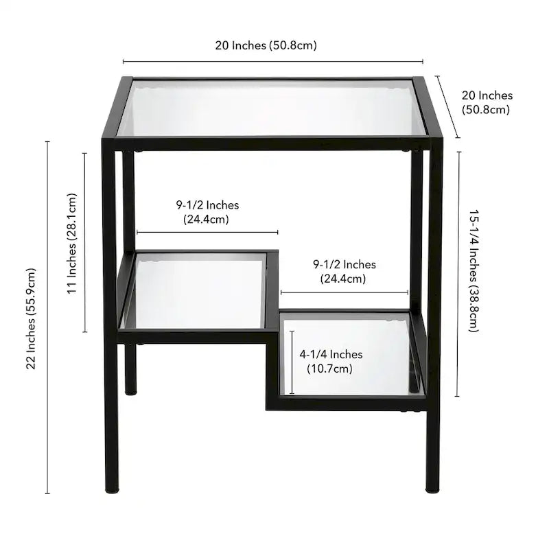Two-Tier Glass Side Table – Brass / Blackened Bronze / Satin Nickel, Single Use
