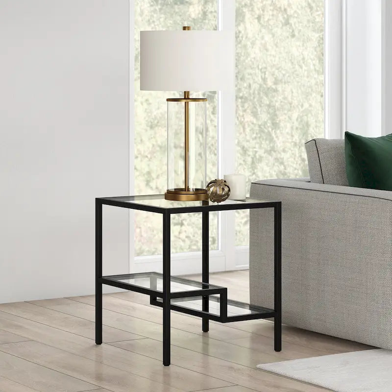 Two-Tier Glass Side Table – Brass / Blackened Bronze / Satin Nickel, Single Use
