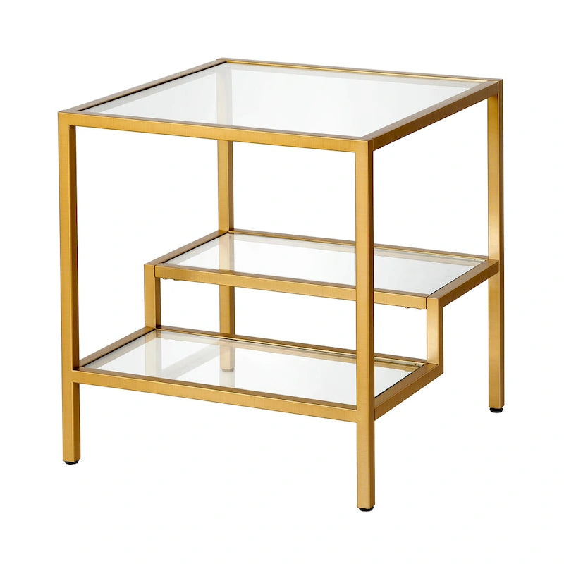 Two-Tier Glass Side Table – Brass / Blackened Bronze / Satin Nickel, Single Use