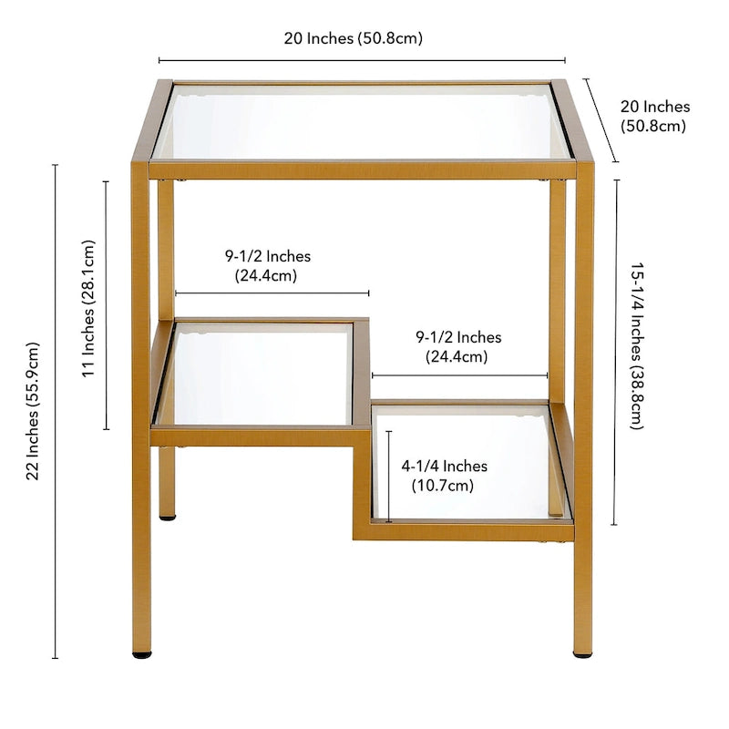 Two-Tier Glass Side Table – Brass / Blackened Bronze / Satin Nickel, Single Use